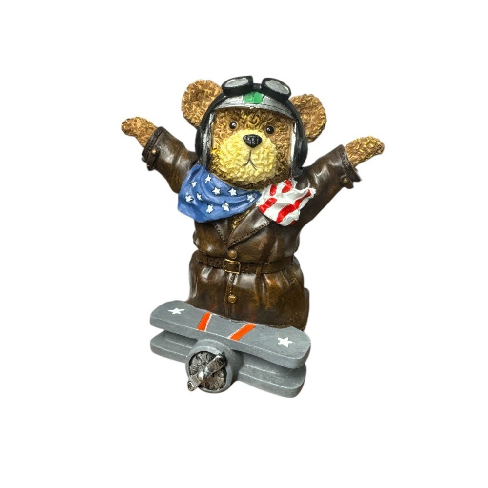 Vintage Teddy Bear Aviator WW1 Biplane Resin‎ Figurine 6" Pilot Estate Find